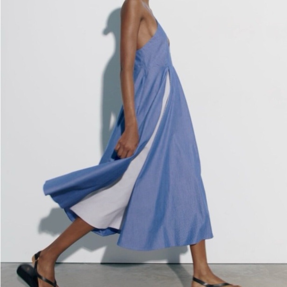 Zara Spaghetti strap striped poplin sundress
